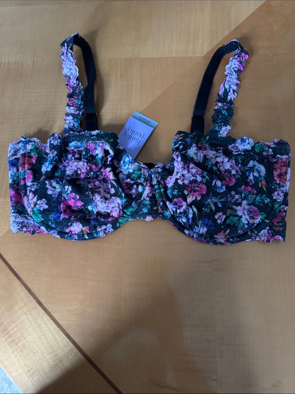 Hanky Panky Black Floral Lace Underwire Bra size 38DD